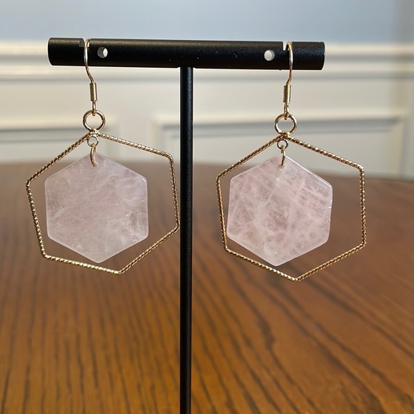 Jewelry - Pink & Gold Hexagon Earrings